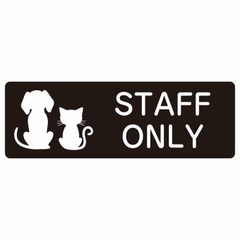 動物イラスト付 STAFF ONLY ブラックホワイト 18x6cm 長方形 サインステッカー シール 屋外 屋内 防水 おしゃれ スタッフオンリー スタッフルーム 関係者以外立ち入り禁止 動物病院 老犬ホーム 犬 猫 ネコ ドッグラン 動物園 ペットショップ ペット マナー お願い 獣医