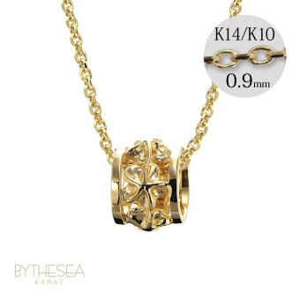 ゴールド ネックレス ハワイアンジュエリー ネックレス イエローゴールド バレル 樽 プルメリア 透かし模様 14K K14イエローゴールド 14k カットあずきチェーン太0.9mm ギフトラッピング可能 彼女 妻 女性 レディース プレゼント ハロウィン 【品番：CG-GP105-CH123】
