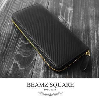 長財布 ラウンドファスナー BEAMZ SQUARE ビームズ スクエア ブラック 黒 カーボンレザー メンズ レディース BS-35907BK