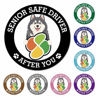 カーサイン 高齢者マーク SENIOR SAFE DRIVER アラスカンマラミュート マグネット 強力 直径13cm 肉球 日本製 車 ステッカー
