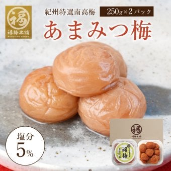 【特選紀州南高梅】【あまみつ梅250g×2パック（塩分約5％）】【紀州産】【調味梅干】減塩のはちみつ梅干し つけもの 梅干し ギフト プレゼント 内祝