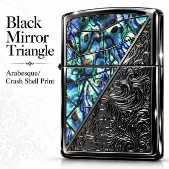 ZIPPO アラベスク シェル模様 トライアングル ジッポ ライター ブラックニッケル グリーン 彫刻 黒 かっこいい メンズ ギフト プレゼント