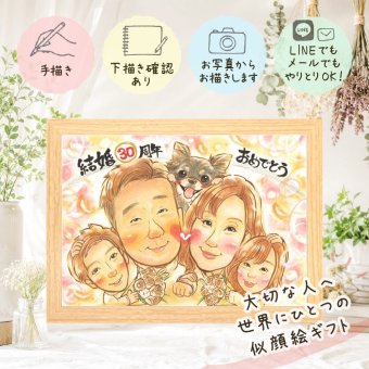プレゼント 結婚記念日 似顔絵 手描き ギフト 贈り物 名入れ 真珠婚 結婚30周年 記念日 結婚記念日 ご夫婦 夫婦 家族 お父さん 両親 修正無料 下書き確認 名入れ サプライズ 喜ばれる そっくり 宝物 感謝 30周年 記念 思い出 お祝い返し 卒寿祝い 応援 百寿祝い オリジナル 米寿祝い 二次会 引っ越し 披露宴 同窓会 大量注文 カラフル 色紙 ブライダルギフト