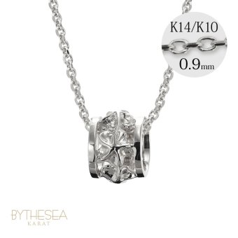 ゴールド ネックレス ハワイアンジュエリー ネックレス ホワイトゴールド バレル 樽 プルメリア 透かし模様 14K K14ホワイトゴールド 14k カットあずきチェーン太0.9mm ギフトラッピング可能 彼女 妻 女性 レディース プレゼント ハロウィン 【品番：CG-GP105W-CH123】