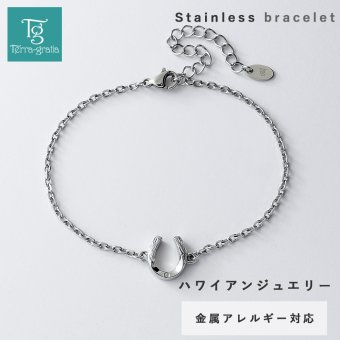 ハワイアンジュエリー ブレスレット つけっぱなし メンズ ステンレス 金属アレルギー ブランド 大人 シンプル ホースシュー 馬蹄 ダイヤモンド スティールシルバーカラー サージカルステンレス クリスマス 誕生日 プレゼント テラグラティア Terra-gratia【lstb014st】単品