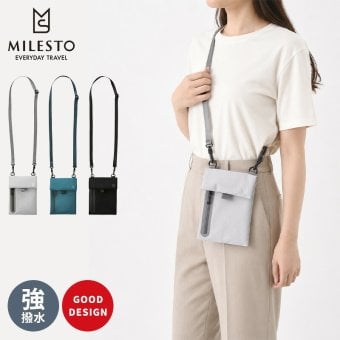 【正規販売】MILESTO ミレスト LIKID リキッド MLS847 モバイルサコッシュ ショルダーバッグ ポーチ スマホポーチ はっ水 パスポートケース 軽量 旅行 海外旅行 ブラック グレー サコッシュ ギフト プレゼント メンズ レディース ブランド グッドデザイン賞 小型 貴重品