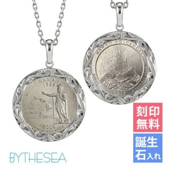 ハワイアンジュエリー ネックレス シルバー ネックレス 刻印 無料 誕生石入れ可 アメリカ 50州 25セント 記念硬貨 クォーターコイン プルーフ銀貨 ロジウム メダル シルバー925 チェーン ギフトBOX SP319 プレゼント ハロウィン 【品番：CG-SP306N】