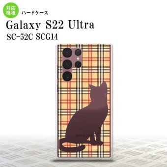 SC-52C SCG14 Galaxy S22 Ultra スマホケース 背面ケース ハードケース 猫 チェック B 赤 茶 メンズ レディース nk-s22ul-954