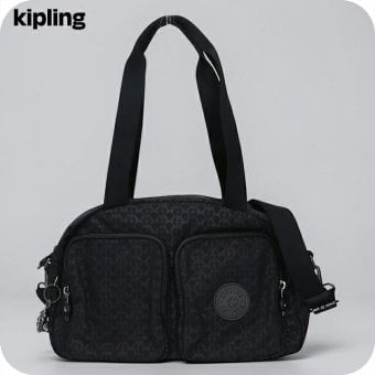 キプリング ボストンバッグ レディース ブランド Kipling クールデフィア ロゴ ワンポイント 総柄 2WAY KI6017-K59 Signature Emb 黒