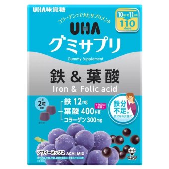 UHA味覚糖 グミサプリ 鉄＆葉酸 220粒 アサイーミックス味 サプリメント 鉄分 葉酸 まとめ買い 個包装【大容量110日分】賞味期限2027..12.末