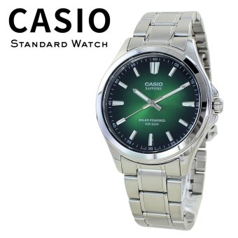 箱なし カシオ 腕時計 メンズ CASIO ソーラー グリーン シルバー サファイアガラス 50m防水 電池交換不要 メタル アナログ 海外モデル 逆輸入 ビジネス 通勤 プレゼント ギフト 成人 卒業 入学
