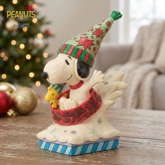 スヌーピー&ウッドストック ドッグボウル そり 11.4cm クリスマス | ジムショア ピーナッツ グッズ フィギュア 人形 置物 彫刻 Jim Shore 正規輸入品