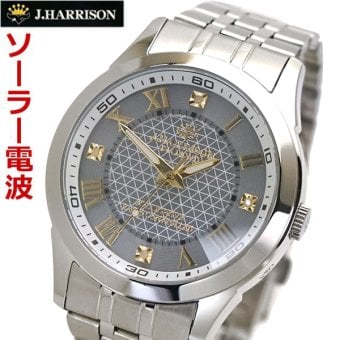 ジョンハリソン J.HARRISON 電波ソーラー 腕時計 天然ダイヤモンド4石付 8面カットクリスタルガラス メンズ/男性用  シルバー文字盤 JH-082A-MGW バレンタインデー クリスマス 結婚記念日 還暦祝い 入学 卒業 入社祝い 退職 プレゼント ギフト 贈り物 恋人 夫婦 父の日 母の日
