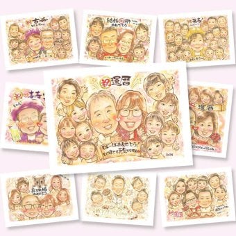 還暦の記念に、似顔絵なら思い出が大盛りになります。相談しながら作れる、あたたかな似顔絵ギフトです。 還暦 似顔絵 プレゼント 手描き ギフト 贈り物 名入れ 還暦 記念 誕生日 お祝い 大人数 祖父 おじいちゃん おばあちゃん 祖母 名入れ 下書き確認 修正無料 実績多数 喜ばれる サプライズ 親孝行 一生もの 還暦 傘寿 長寿 傘寿祝い 感動 メモリアルギフト ハロウィン 快気祝い