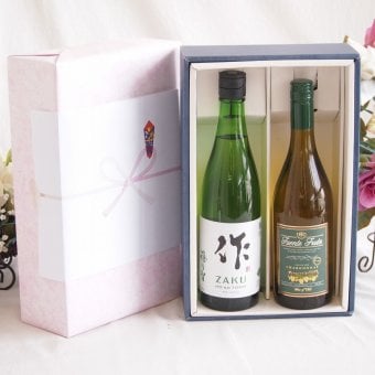 感謝の贈り物ボックス 日本酒作の透明な余韻と、優美なワイン2本セット(フエンテ フルータ シャルドネ 白ワイン やや辛口13度(チリ) 清水清三郎商店 作ザク 穂乃智純米 15度(三重県)) 750ml×2本