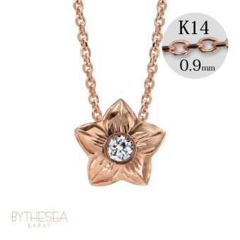 ハワイアンジュエリー ダイヤモンド ピンクゴールド ネックレス プルメリア スターフラワー 14K K14 一粒ダイヤモンド 鑑定書付 14k カットあずきチェーン太0.9mm ギフトラッピング可能 彼女 妻 女性 レディース プレゼント ハロウィン 【品番：CG-GP102R-CH123】