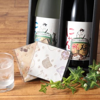 敬老の日【送料無料】日本酒 にゃん酒　ねこの祝い酒 白ねこ黒ねこ 2匹セット 【にゃんこ柄 西陣織コースター2枚付き（ランダム）】佐々木酒造　ラッピング 熨斗 送料無料(北海道、沖縄を除く)