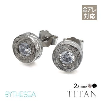 金属アレルギー ピアス ハワイアンジュエリー 純チタン 一粒 ホワイト ブラックジルコニア 片耳購入可能 スタッドピアス ラウンド キャッチ シンプル 20G(ゲージ) BY THE TIEA バイザシー ギフト【品番：TIE101】
