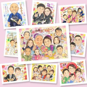 古希のギフトに、似顔絵ギフトはいかがでしょうか。ラッピング対応で、贈り物として渡しやすい似顔絵です。 似顔絵 古希 ギフト 手描き プレゼント 名入れ 贈り物 古希 長寿 傘寿 記念 大人数 おじいちゃん おばあちゃん 祖父母 名入れ 修正無料 下書き確認 似てる そっくり サプライズ 喜ばれる 一生もの 長寿祝い 古希 70歳 結婚祝い 還暦祝い 二次会 感動 初任給 百寿祝い イラスト 応援