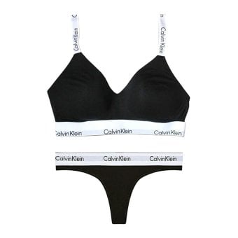 カルバンクライン Calvin Klein(CK) ブラ&ショーツ Tバック セット ロゴ 無地 ノンワイヤー アンダーウェア インナー 下着 QF8504+QF8518 004 レディース ブラック