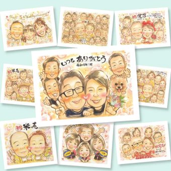 記念日のプレゼントに、写真から仕上げる手描き似顔絵です。下書き確認ができるので、安心して贈れます。 似顔絵 贈り物 家族 名入れ ギフト 手描き プレゼント 記念日 誕生日 感謝 お祝い 記念 大人数 家族 おじいちゃん お父さん 両親 おばあちゃん 修正無料 名入れ 下書き確認 そっくり 宝物 かわいい 一生もの 家族 一生もの 感謝 メモリアル 闘病中の方への励まし ハロウィン 感謝の品