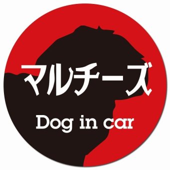 Dog in car マルチーズ レトロ書体 レッドブラック カーサイン 車 マグネットステッカー 犬 マグネット 強力 直径13cm 丸型 おしゃれ かわいい ドラレコステッカー 安全対策 危険運転 煽り運転 アニマル 動物 犬種別 屋外 防水 屋内