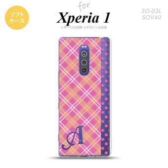 SO-03L SOV40 901SO Xperia 1 スマホケース ソフト カバー タータン ドット ピンク +アルファベット nk-xp1-tp1532i