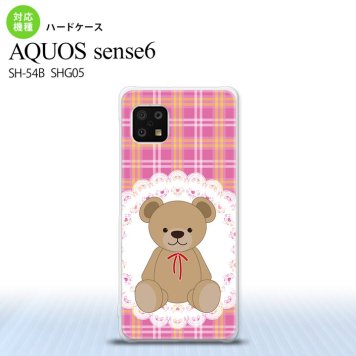 SH-54B SHG05 AQUOS sense6 スマホケース ハードケース くま チェック レース ピンク メンズ レディース nk-sens6-756