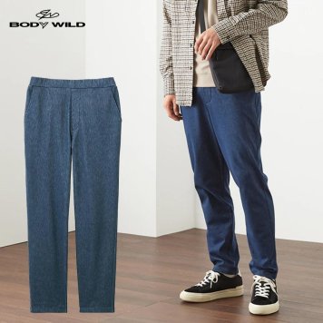グンゼ ストレッチパンツ メンズ 秋冬 ボディワイルド テーパードパンツ デニム風 綿混 裏起毛 微起毛 楽 ラク イージーパンツ ウエストゴム 前とじ 伸びる イージーケア ウエスト紐あり 内側ドロスト付き BODYWILD M-LL BDS128