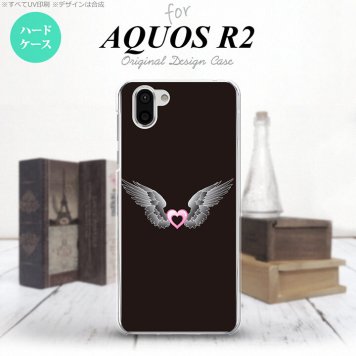 AQUOS R2 アクオス アール2 SH-03K SHV42 専用 スマホケース カバー ハードケース 翼(ハート) 黒×黒 nk-r2-467[スマホ,スマホケース,スマホカバー,ケース,カバー,ジャケット]
