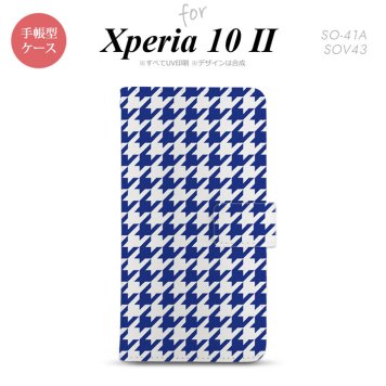 Xperia10 II 手帳型 スマホケース 全面印刷 おしゃれ ストラップホール有り 千鳥 格子 大 青白 nk-004s-xp102-dr920