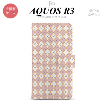 SH-04L/SHV44 AQUOS R3 手帳型スマホケース カバー アーガイル ピンク グレー  nk-004s-r3-dr1411
