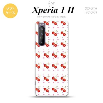 Xperia 1 II 5G スマホケース 背面カバー ストラップホール有り ソフトケース さくらんぼ チェリー 白 ストラップホール おしゃれ かわいい かっこいい メンズ レディース nk-xp12-tp179
