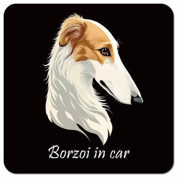 イラスト付 Dog in Car ボルゾイ Bタイプ カーサイン 車 マグネットステッカー 犬 マグネット 強力 13x13cm 正方形 おしゃれ かわいい ドラレコステッカー 安全対策 危険運転 煽り運転 アニマル 動物 犬種別 屋外 防水 屋内