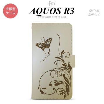 SH-04L/SHV44 AQUOS R3 手帳型スマホケース カバー 蝶と草 ゴールド風  nk-004s-r3-dr1635
