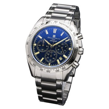 新品 2年保証 送料無料 Salvatore Marra サルバトーレマーラ 腕時計 SM18106 SM18106-SSBLSV メンズ 男性 カラーガラス ステンレス クロノグラフ 24時間計 カレンダー クォーツ 電池式 日本製 シルバー ブルー