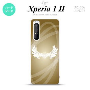 Xperia 1 II 5G スマホケース 背面カバー ストラップホール有り ハードケース 翼 光 ゴールド風 ストラップホール おしゃれ かわいい かっこいい メンズ レディース nk-xp12-462