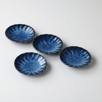 菊型窯変紺小皿 4客 磁器 美濃焼 やきものの里から、暮らしを贈ります。　ギフト 食器 セット テーブルウェア