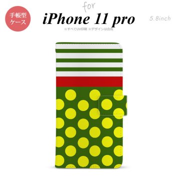 iPhone11Pro iPhone11 Pro 手帳型スマホケース カバー ドット ボーダー 緑  nk-004s-i11p-dr784