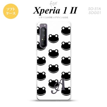 Xperia 1 II 5G スマホケース 背面カバー ストラップホール有り ソフトケース カエル かえる A 白 黒 +イニシャル ストラップホール おしゃれ かわいい かっこいい メンズ レディース nk-xp12-tp167i