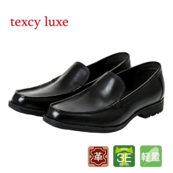 再販無し テクシーリュクス アシックス商事 texcy luxe 本革 革靴 カジュアル ビジネスシューズ モカシン スリッポン スニーカー 黒 ブラック 消臭 クッション 3E 滑り止め 防滑 ロングノーズ スーツ 靴 actu7015t
