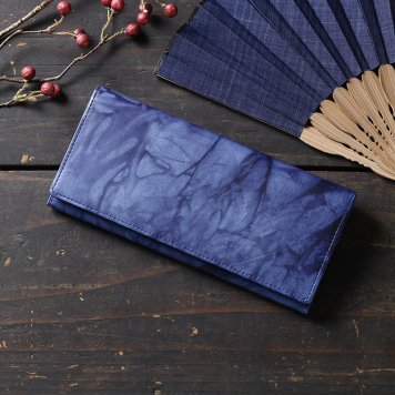 藍染レザー 長財布 小銭入れあり
