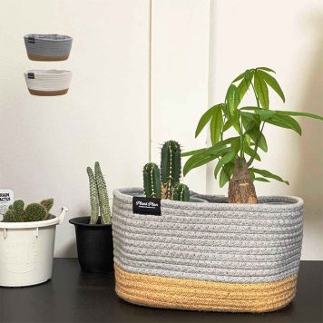 プランターカバー ロープ スクエア[プランター カバー おしゃれ かわいい 屋内 室内 布 コットンロープ 麻紐 植木鉢 植木鉢カバー 3号鉢 4号鉢 3号 4号 鉢 対応 複数 ナチュラル 北欧 韓国 インテリア 大きめ 観葉植物 ギフト プレゼント]         3-4W