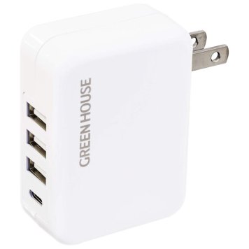 グリーンハウス AC-USBアダプタ Type-A×3 + Type-C×1 ホワイト GH-ACUC4B-WH