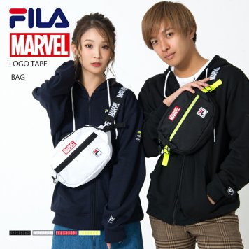 MARVEL/FILA マーベル フィラ ロゴテープウエストバッグ　レディース メンズ かっこいい 斜めがけ 高校生 かわいい 男の子 女の子 大容量 ナイロン 軽量 ミニ かわいい ブランド outfit ギフト 敬老の日 プレゼント ギフト