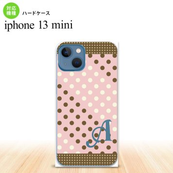 iPhone13mini iPhone13 mini ケース ハードケース ドット 水玉 C 薄ピンク 茶 +アルファベット  nk-i13m-1642i