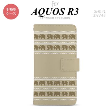 SH-04L/SHV44 AQUOS R3 手帳型スマホケース カバー エスニック ゾウ ベージュ  nk-004s-r3-dr692
