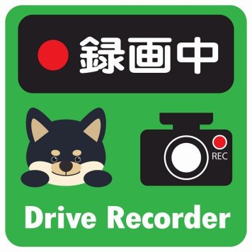 ドラレコ ステッカー シール 録画中 Drive Recorder 黒柴 グリーン 13x13cm 正方形 おしゃれ かわいい ドラレコシール 安全対策 危険運転 煽り運転 前後 アニマル 動物 イラスト付 ドライブレコーダー REC  カーサイン