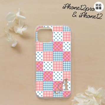 iPhone12/iPhone12pro iPhone12 / iPhone12pro スマホケース ソフトケース パッチワーク ピンク 水色 +アルファベット メンズ レディース nk-i12-tp1062i