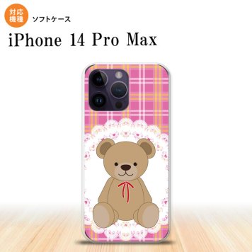 iPhone14 ProMax iPhone14 Pro Max スマホケース 背面ケースソフトケース くま チェック レース ピンク 2022年 9月発売 nk-i14pm-tp756
